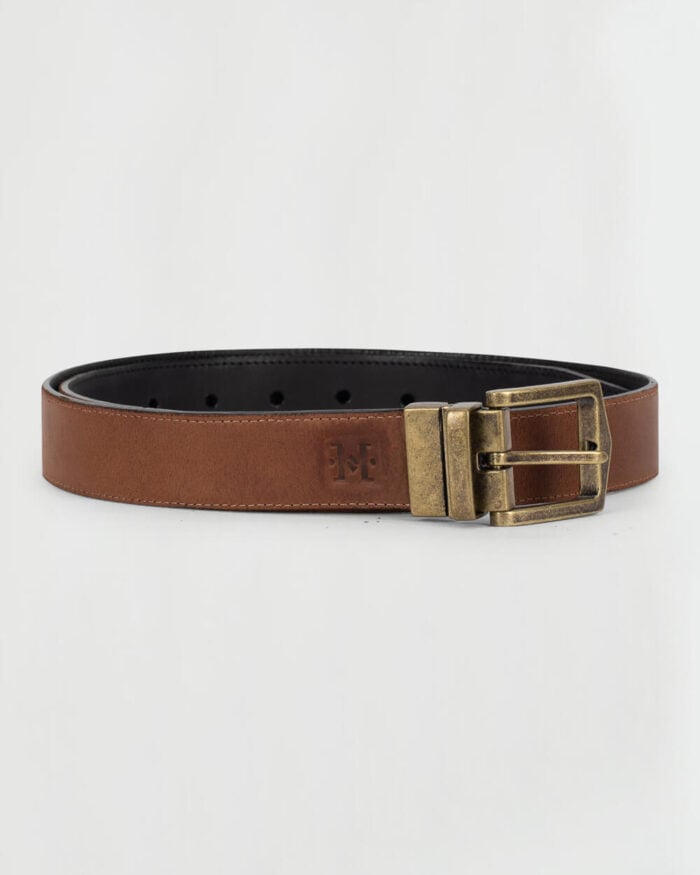 Cinturón en cuero café para hombre