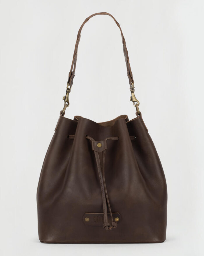 Bucket Bag cuero café oscuro