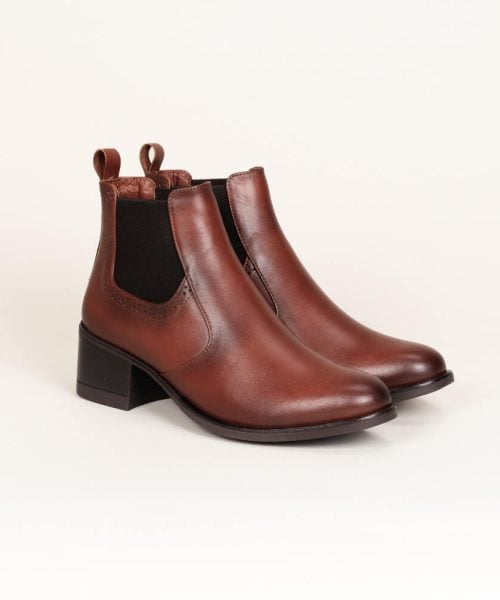 Botín en cuero de mujer Canela